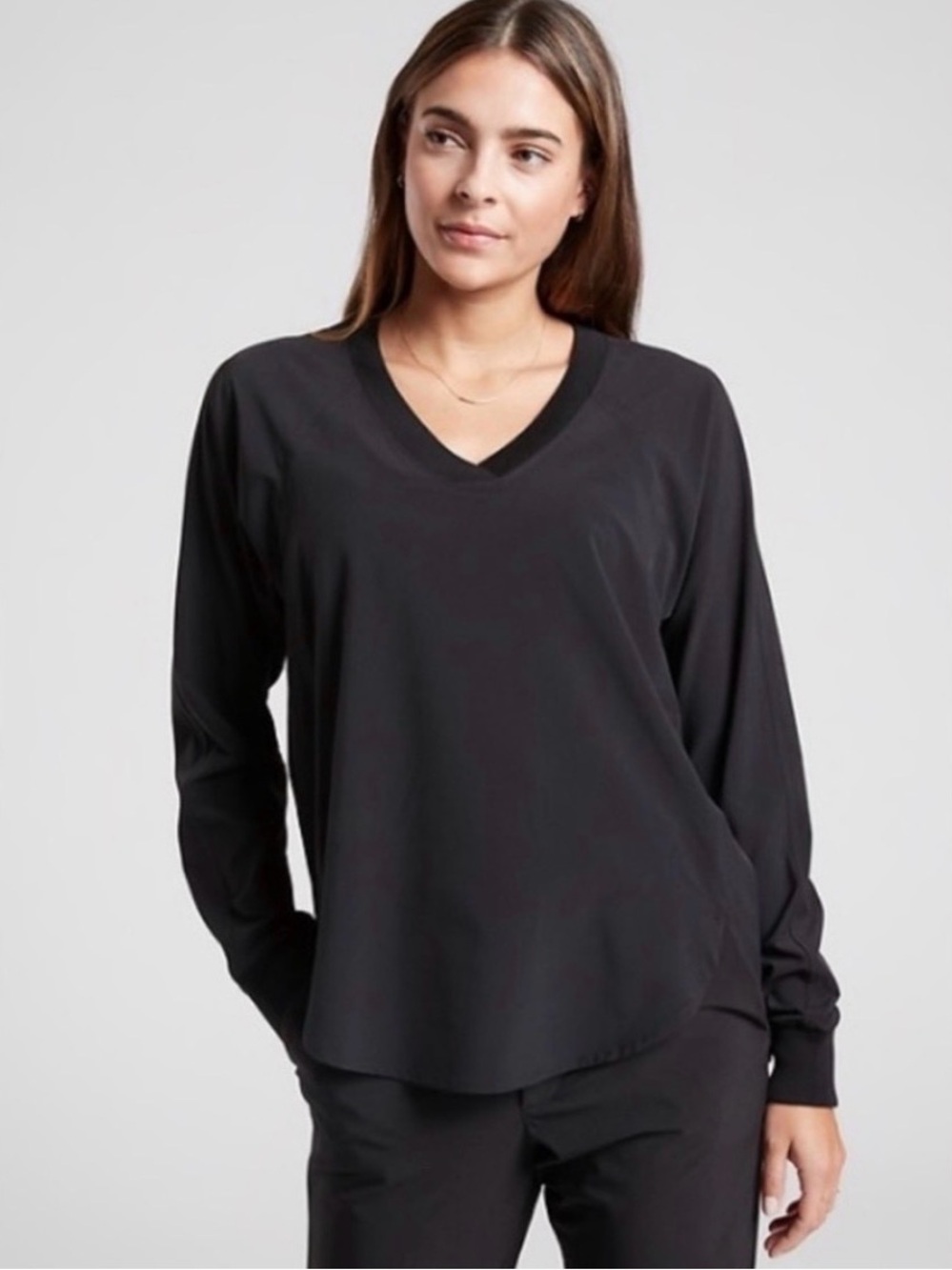 Athleta Zephyr V-Neck Top, Black, Size L